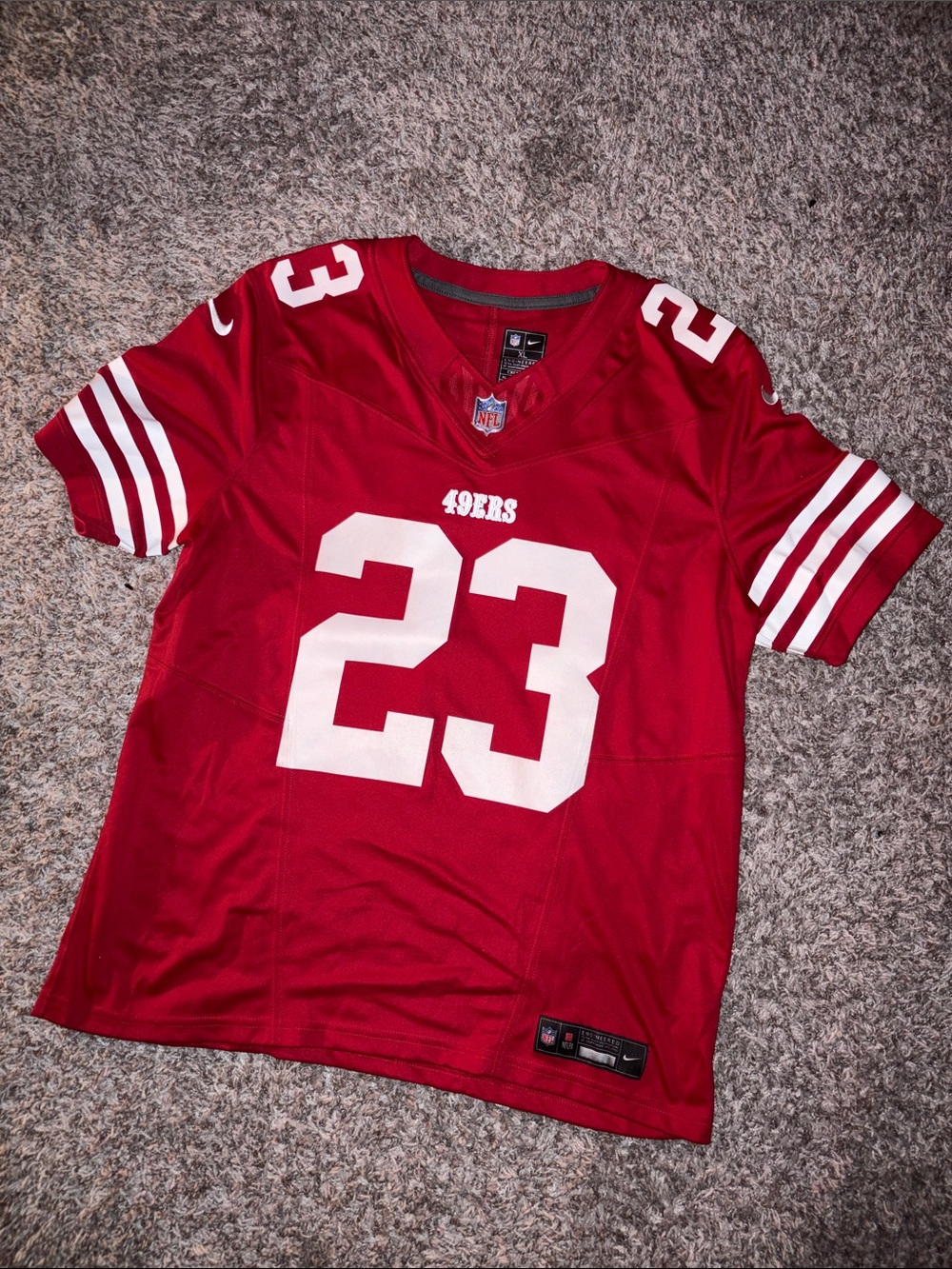 Nike Men's San Francisco 49ers Red Jersey #23 with White Accents
